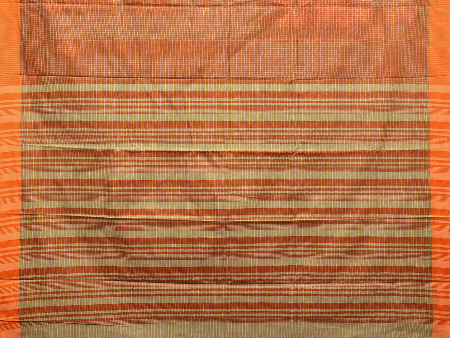 Orange Narayanpet Cotton Silk Handloom Saree with Checks and Strips Pallu Design No Blouse np0996