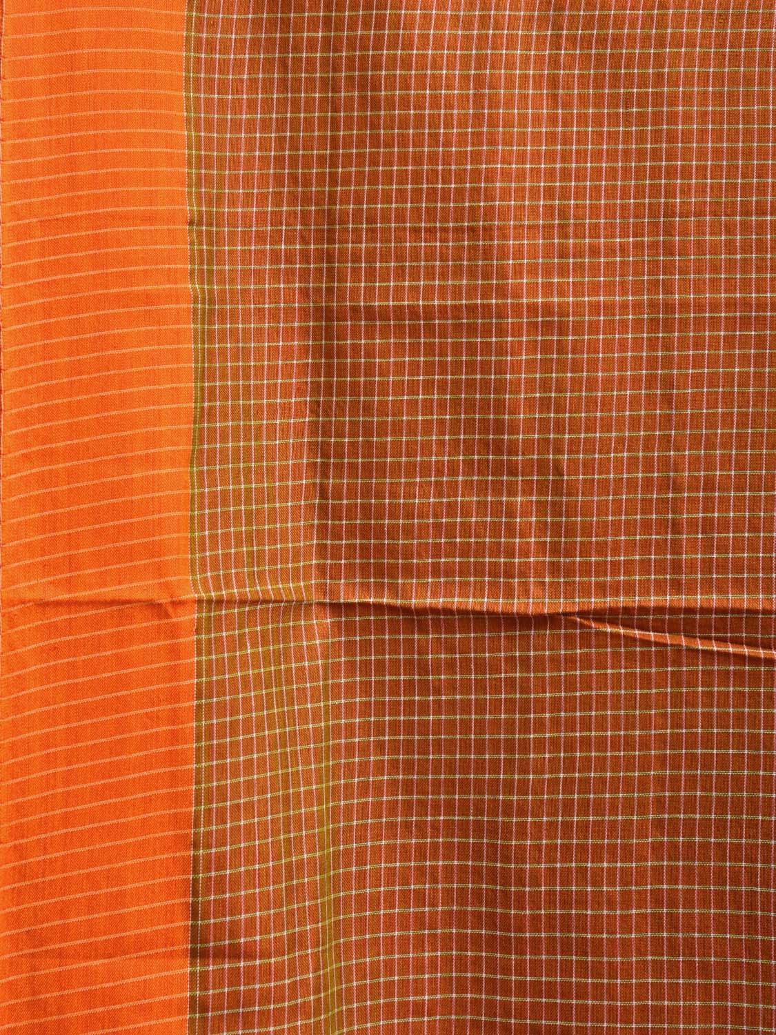 Orange Narayanpet Cotton Silk Handloom Saree with Checks and Strips Pallu Design No Blouse np0996