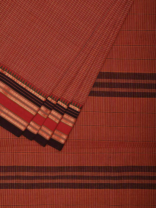 Rust Narayanpet Cotton Handloom Saree with Checks Design No Blouse np0997