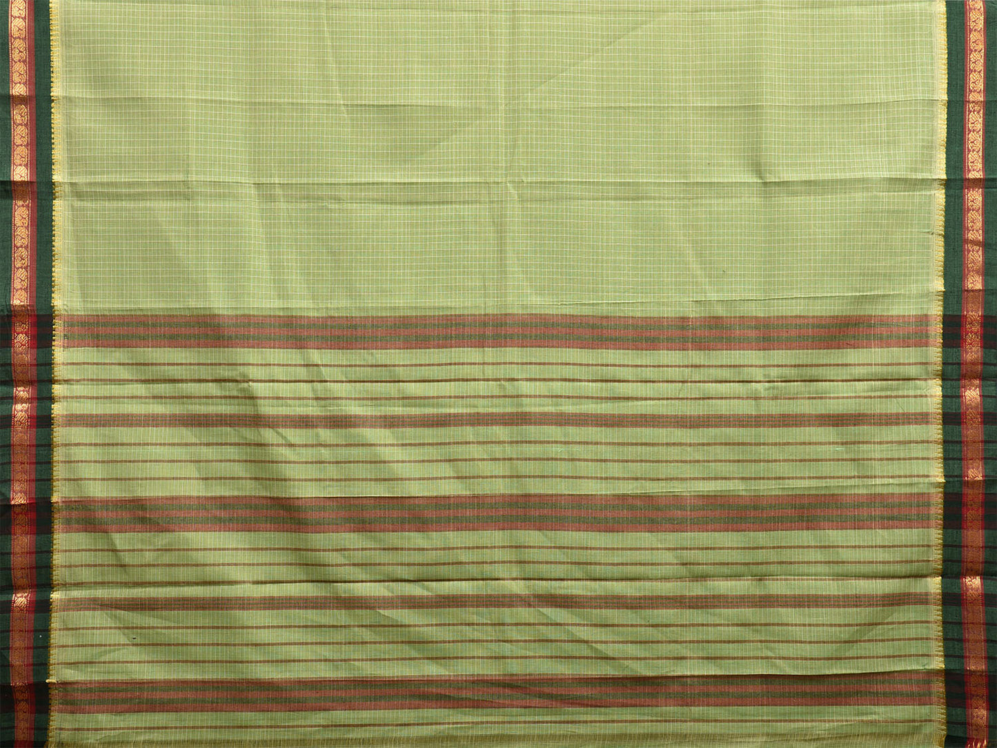 Light Green Narayanpet Cotton Handloom Saree with Checks Design No Blouse np0999