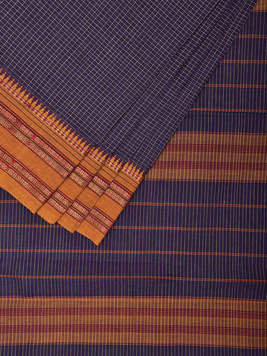 Dark Blue Narayanpet Cotton Handloom Saree with Checks Design No Blouse np1000