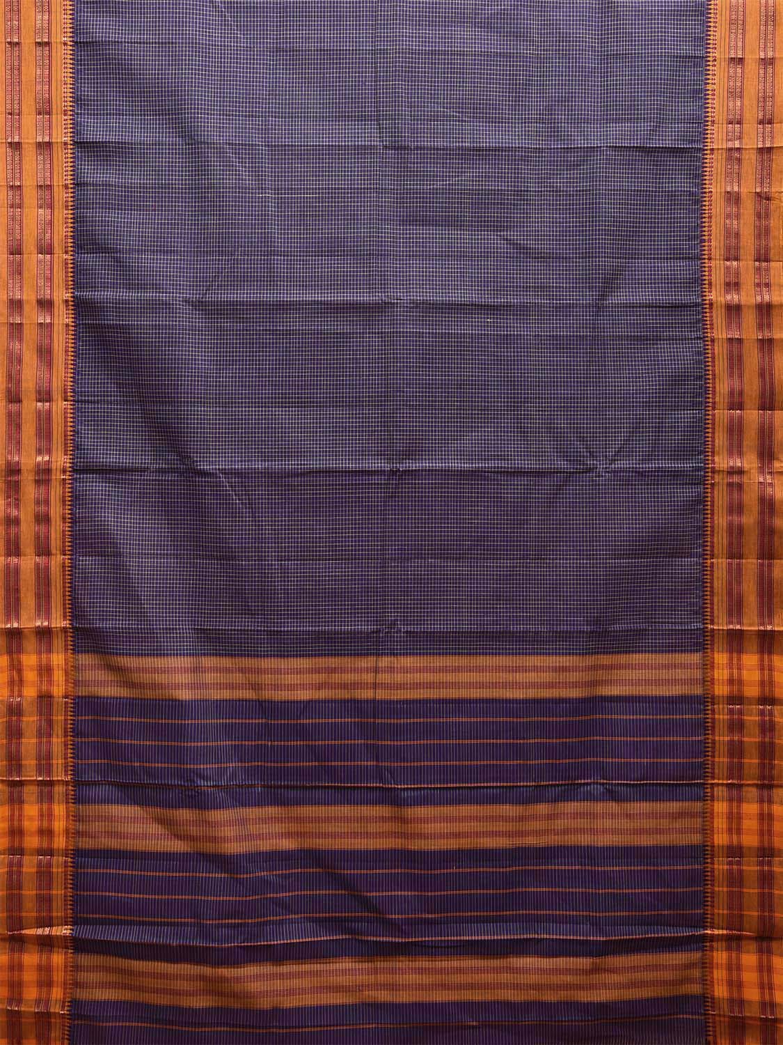 Dark Blue Narayanpet Cotton Handloom Saree with Checks Design No Blouse np1000