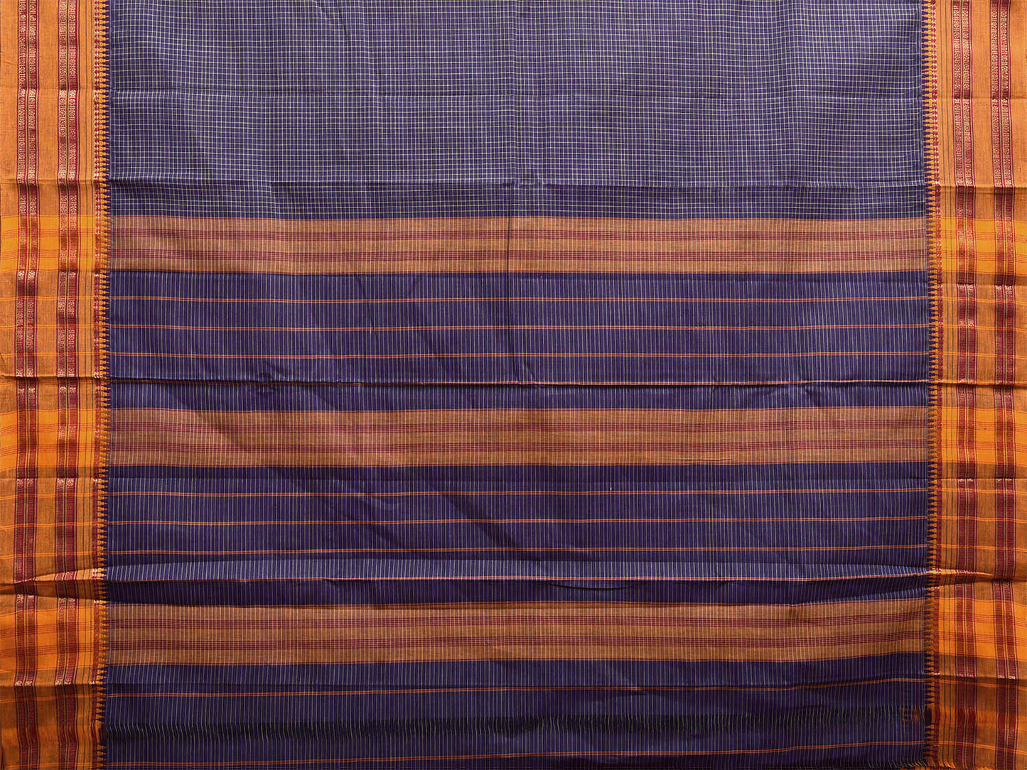 Dark Blue Narayanpet Cotton Handloom Saree with Checks Design No Blouse np1000