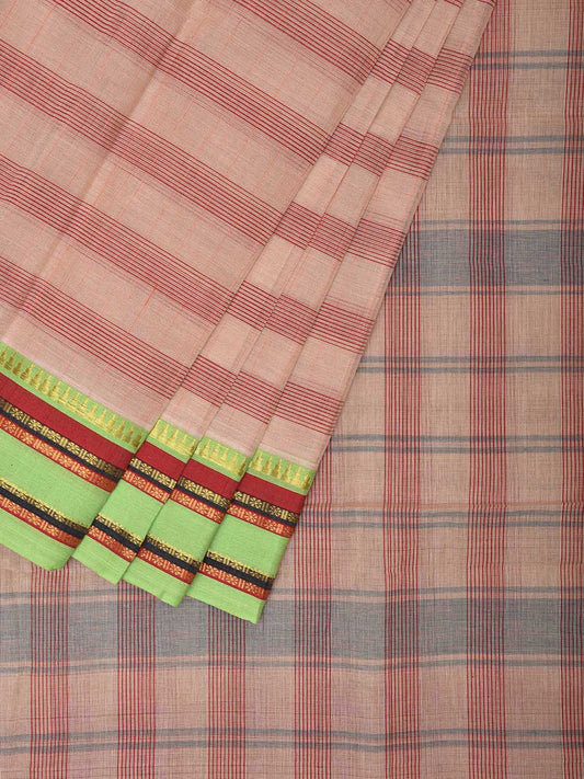 Cream and Red Narayanpet Cotton Handloom Saree with Strips Design No Blouse np1002