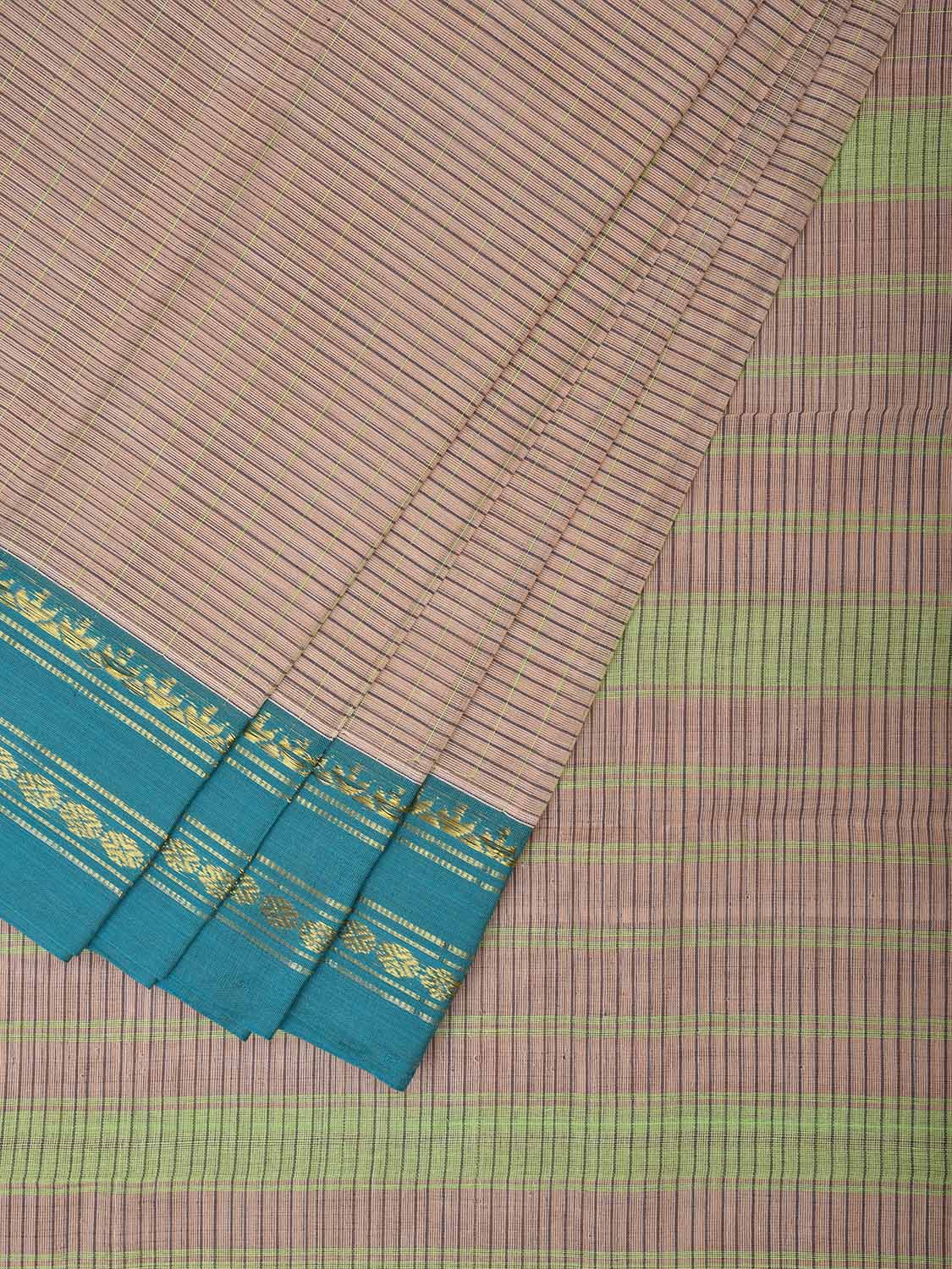 Cream and Turquoise Narayanpet Cotton Handloom Saree with Strips Design No Blouse np1003