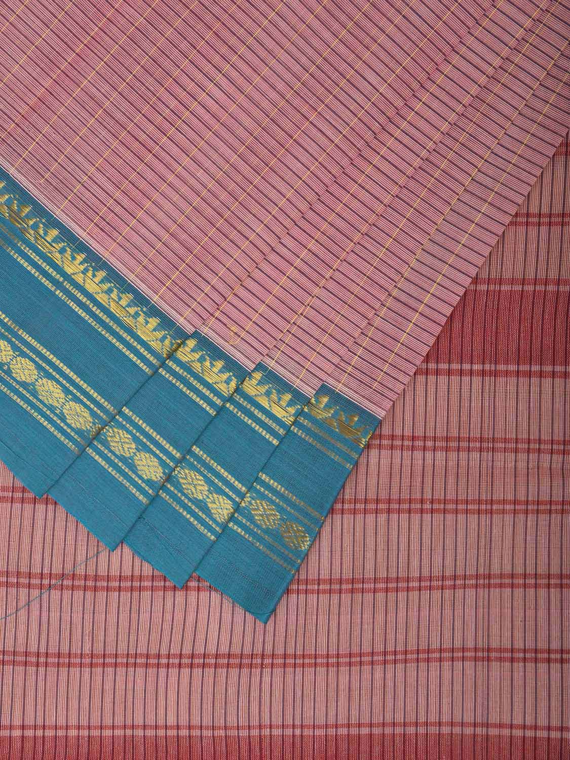 Light Pink and Blue Narayanpet Cotton Handloom Saree with Strips Design No Blouse np1084