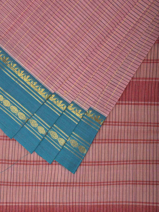 Light Pink and Blue Narayanpet Cotton Handloom Saree with Strips Design No Blouse np1084