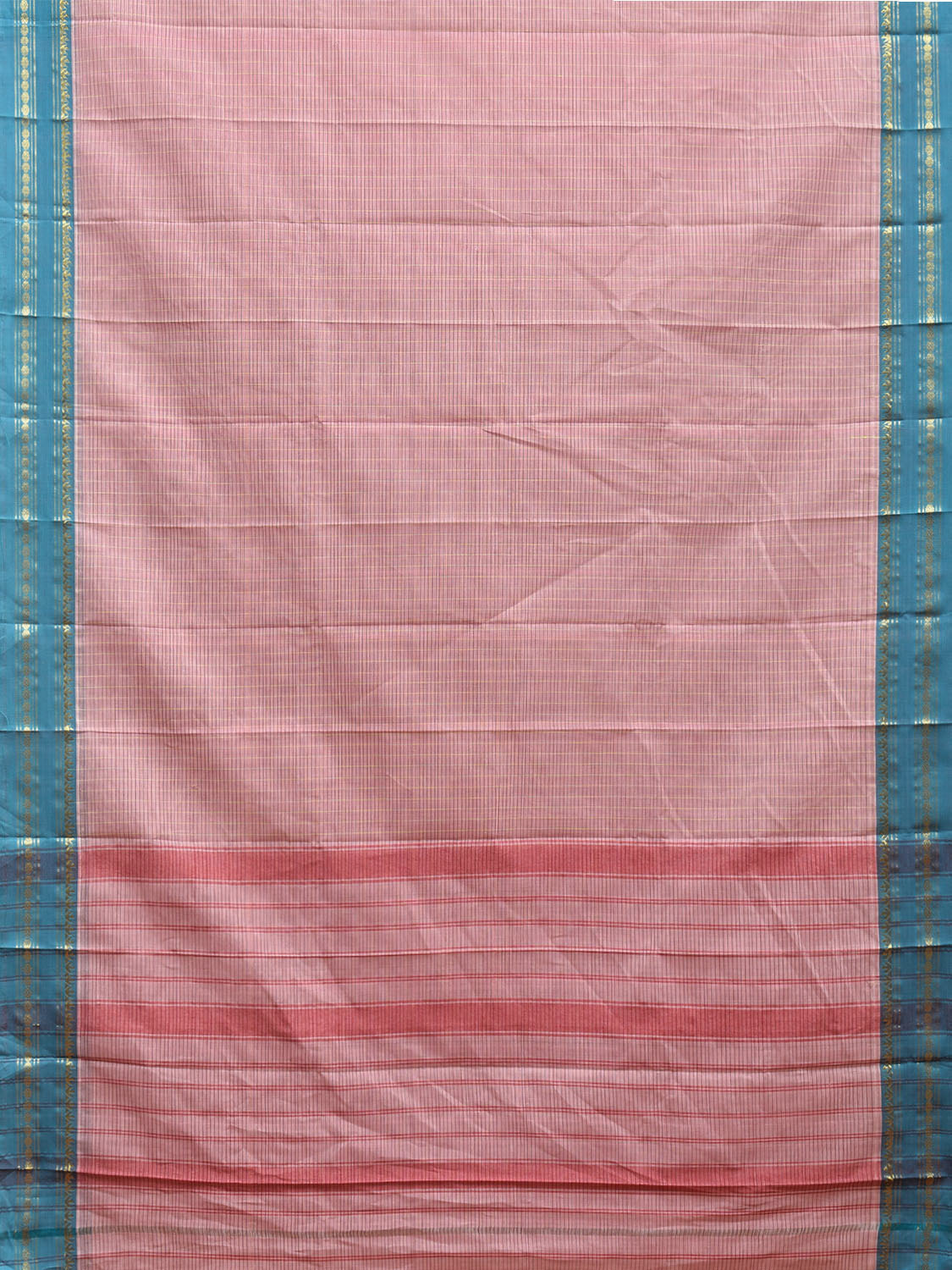 Light Pink and Blue Narayanpet Cotton Handloom Saree with Strips Design No Blouse np1084