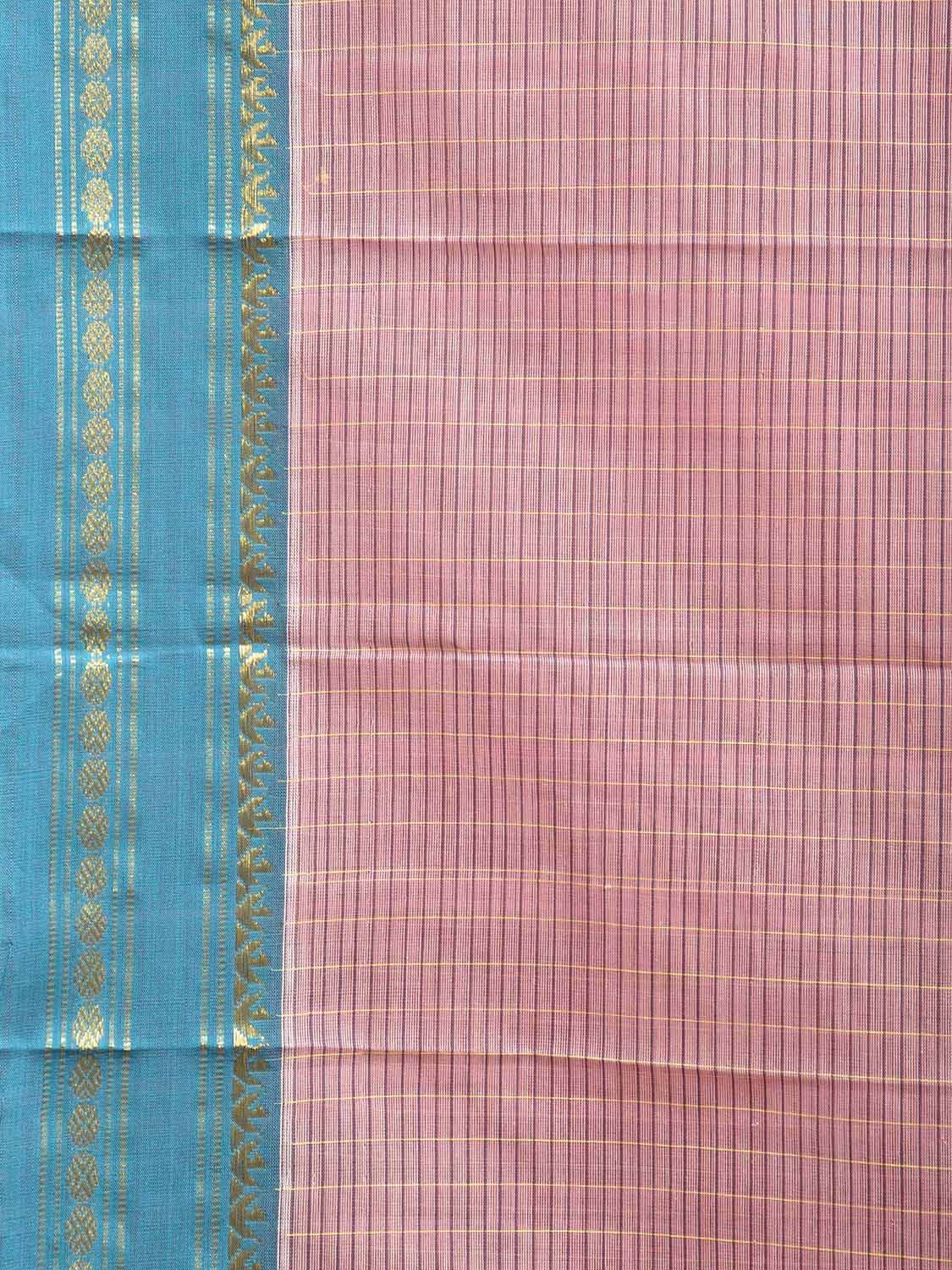 Light Pink and Blue Narayanpet Cotton Handloom Saree with Strips Design No Blouse np1084
