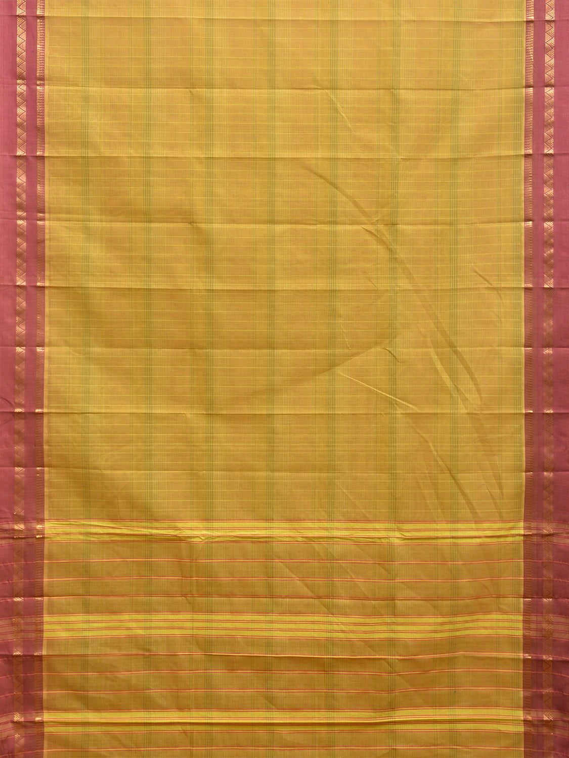 Mustard and Burgundy Narayanpet Cotton Handloom Saree with Strips Design No Blouse np1085