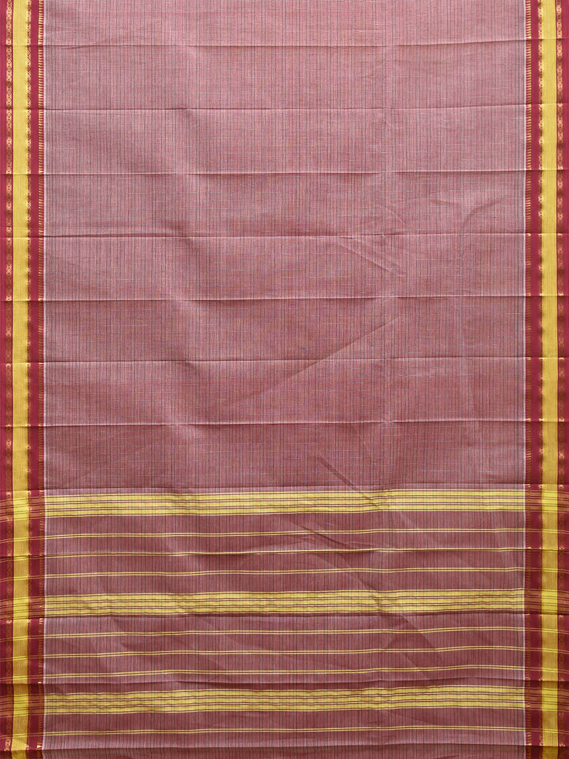 Peach and Red Narayanpet Cotton Handloom Saree with Strips Design No Blouse np1086
