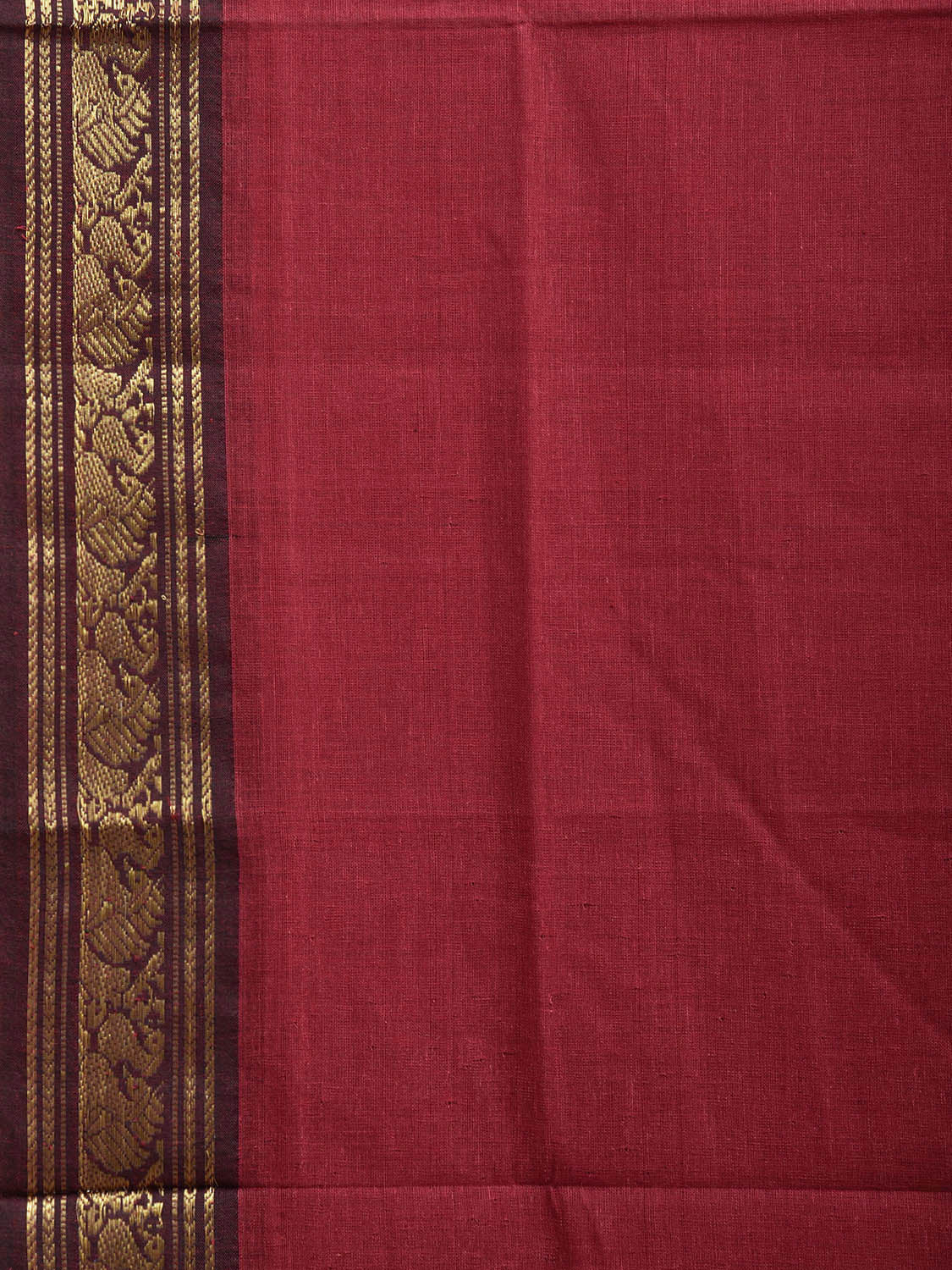 Dark Red Narayanpet Cotton Plain Saree with Hamsa Border and Strips Pallu Design np1087