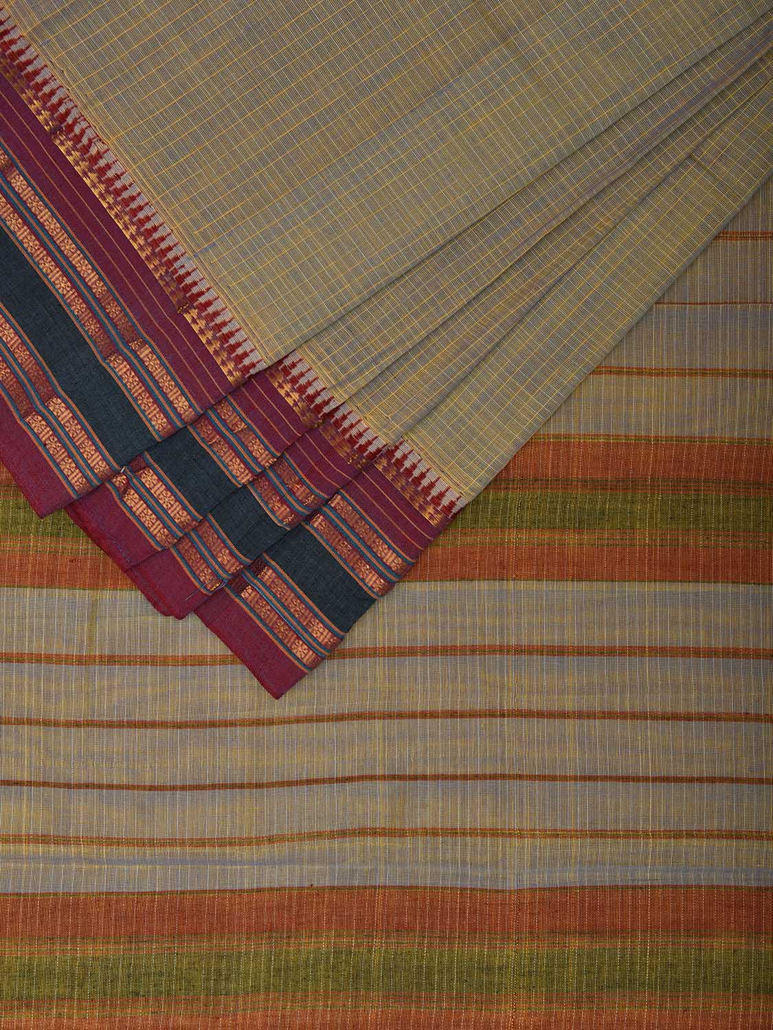 Sea Green and Maroon Narayanpet Cotton Handloom Saree with Checks Design No Blouse np1089