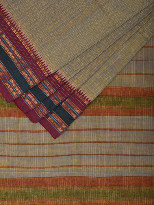 Sea Green and Maroon Narayanpet Cotton Handloom Saree with Checks Design No Blouse np1089
