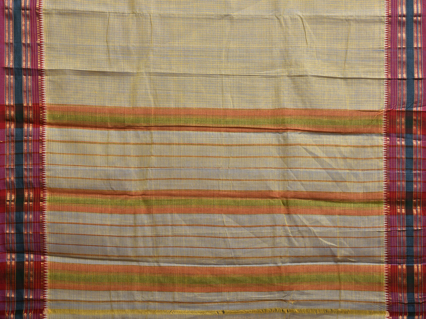 Sea Green and Maroon Narayanpet Cotton Handloom Saree with Checks Design No Blouse np1089