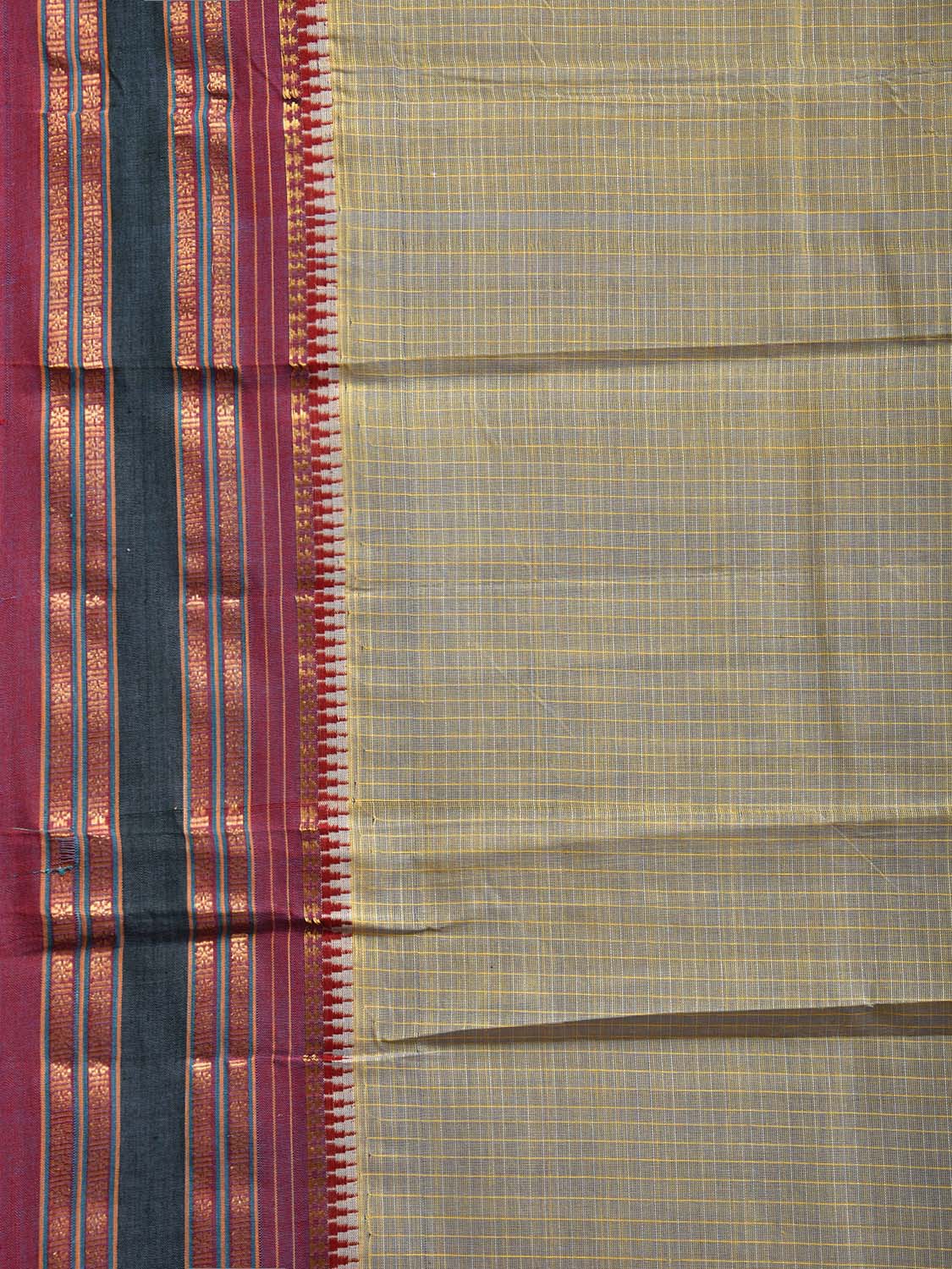 Sea Green and Maroon Narayanpet Cotton Handloom Saree with Checks Design No Blouse np1089