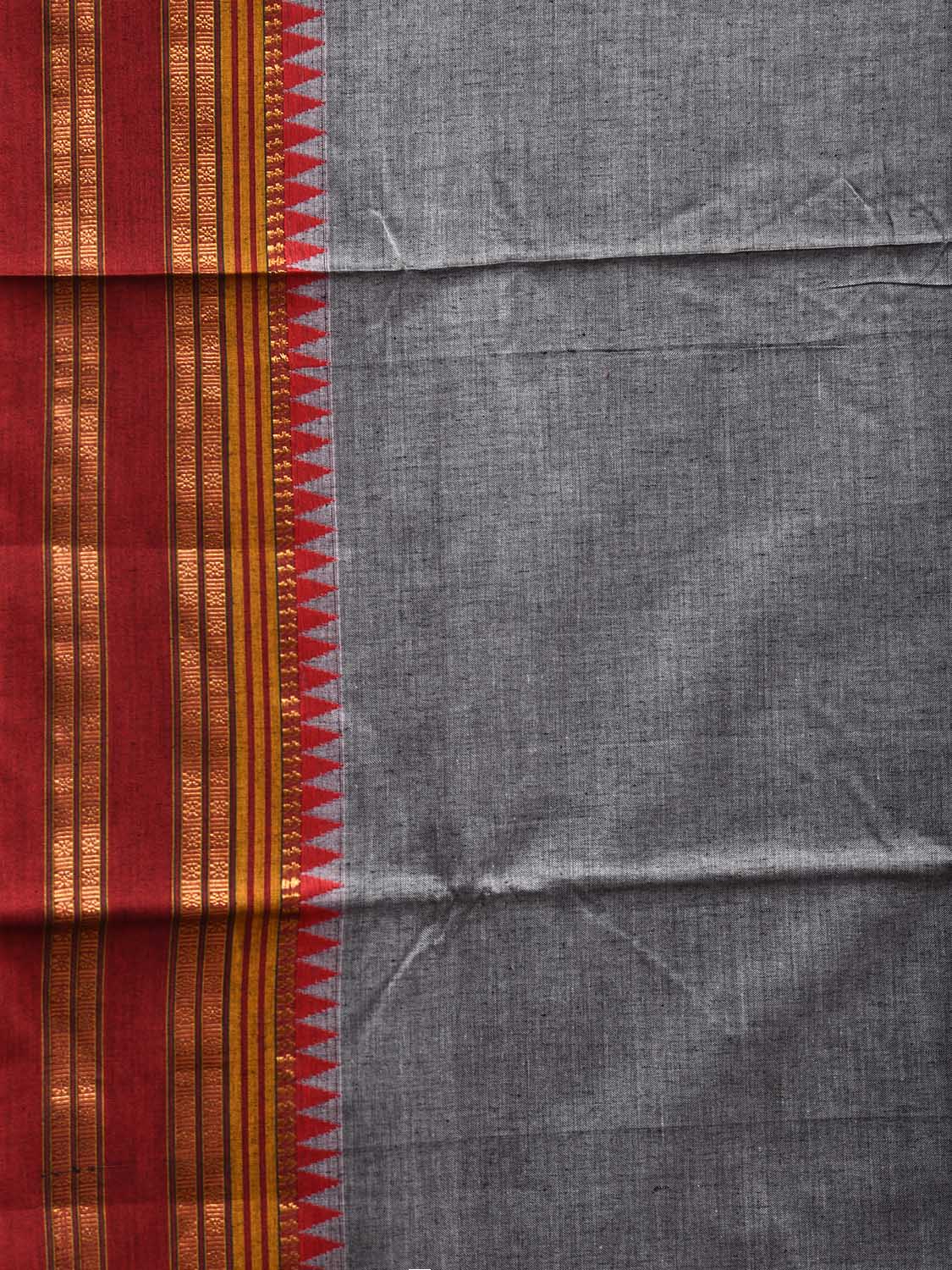 Grey and Red Narayanpet Cotton Plain Saree with Strips Pallu Design No Blouse np1155
