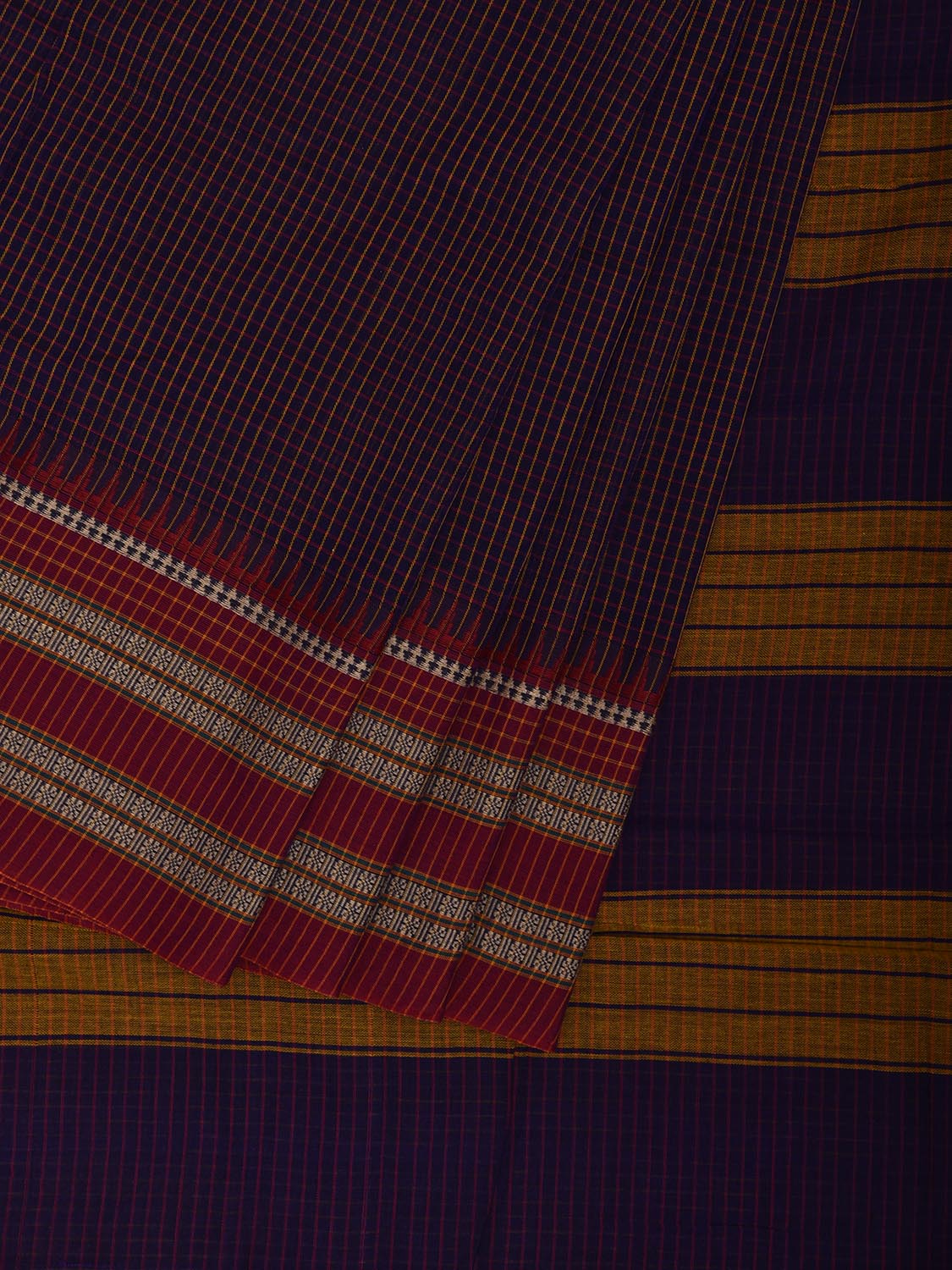 Dark Blue and Red Narayanpet Cotton Saree with Checks Design No Blouse np1157