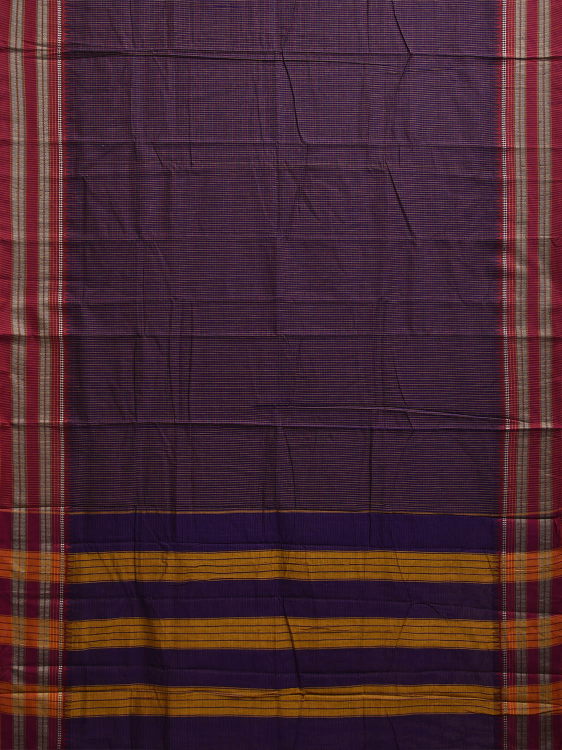 Dark Blue and Red Narayanpet Cotton Saree with Checks Design No Blouse np1157