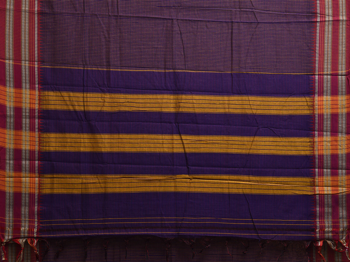 Dark Blue and Red Narayanpet Cotton Saree with Checks Design No Blouse np1157