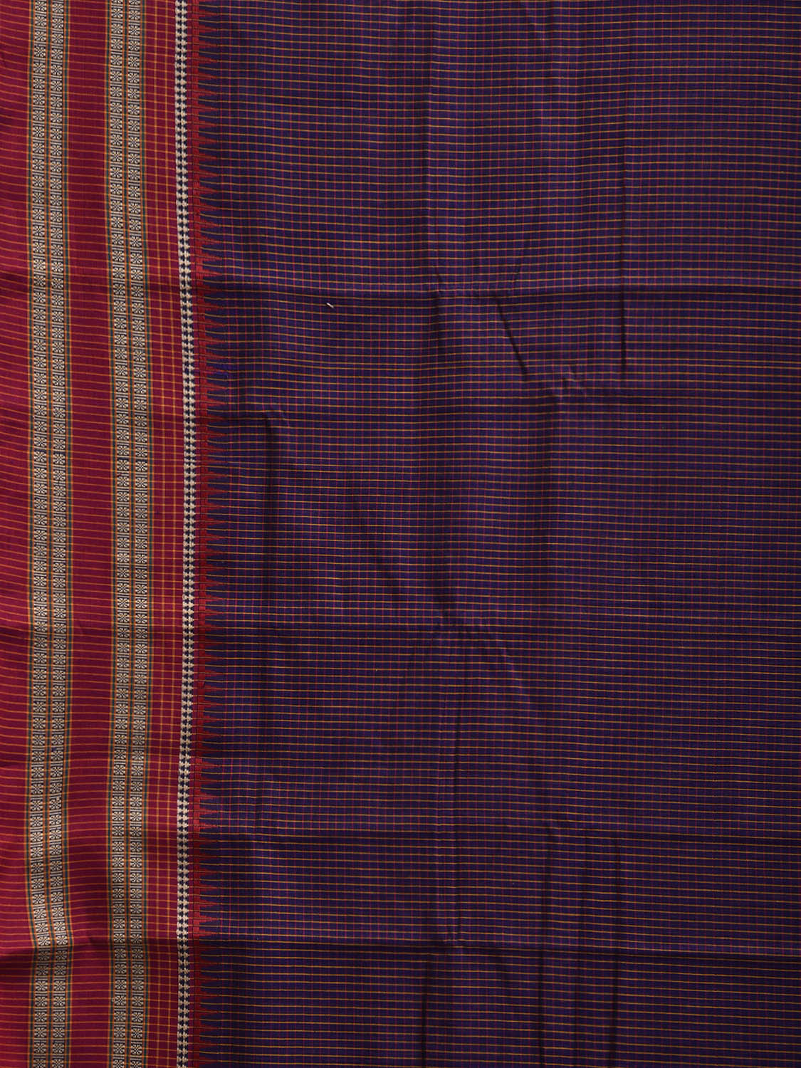 Dark Blue and Red Narayanpet Cotton Saree with Checks Design No Blouse np1157