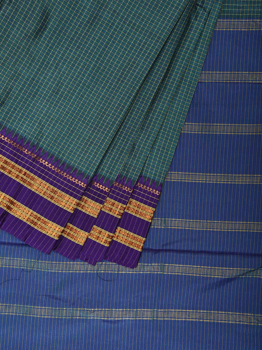 Turquoise and Blue Narayanpet Cotton Viscose Saree with Checks Design No Blouse np1158