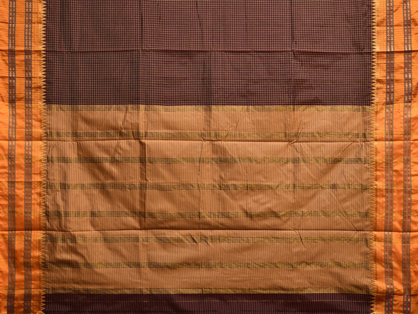 Brown and Yellow Narayanpet Cotton Viscose Saree with Checks Design No Blouse np1160