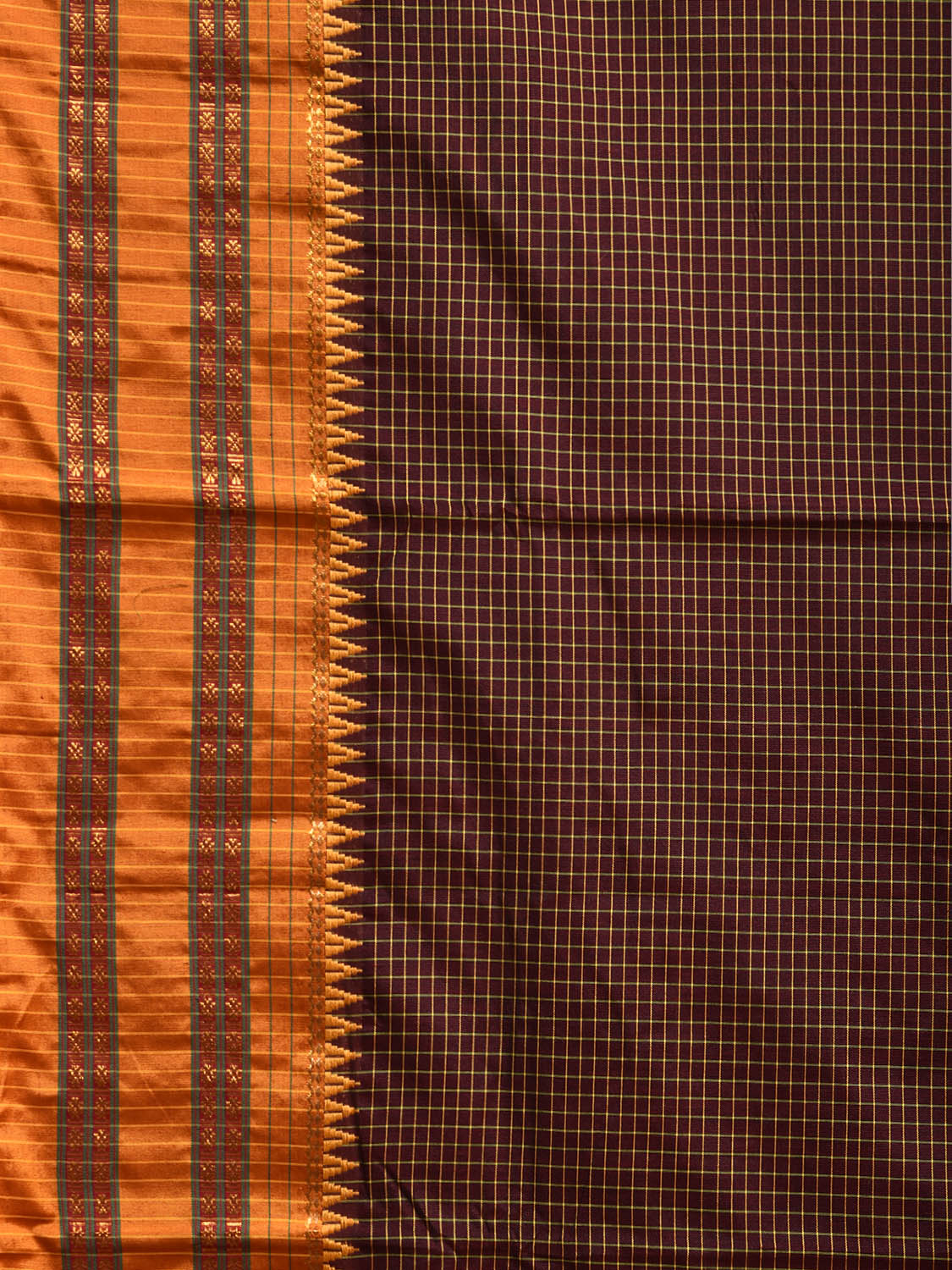 Brown and Yellow Narayanpet Cotton Viscose Saree with Checks Design No Blouse np1160