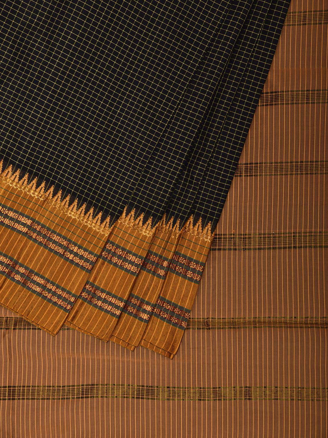 Black and Yellow Narayanpet Cotton Viscose Saree with Checks Design No Blouse np1161