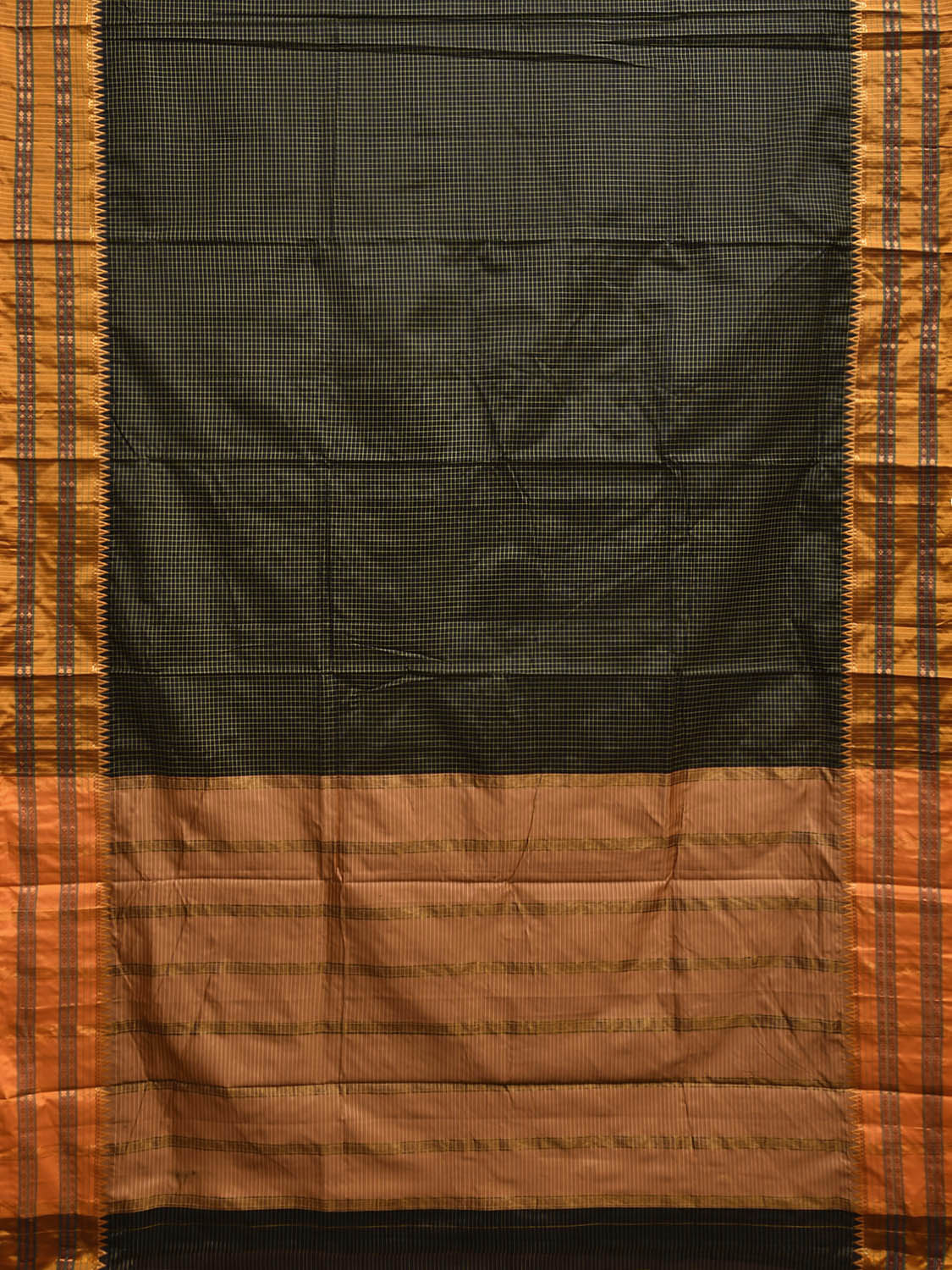 Black and Yellow Narayanpet Cotton Viscose Saree with Checks Design No Blouse np1161
