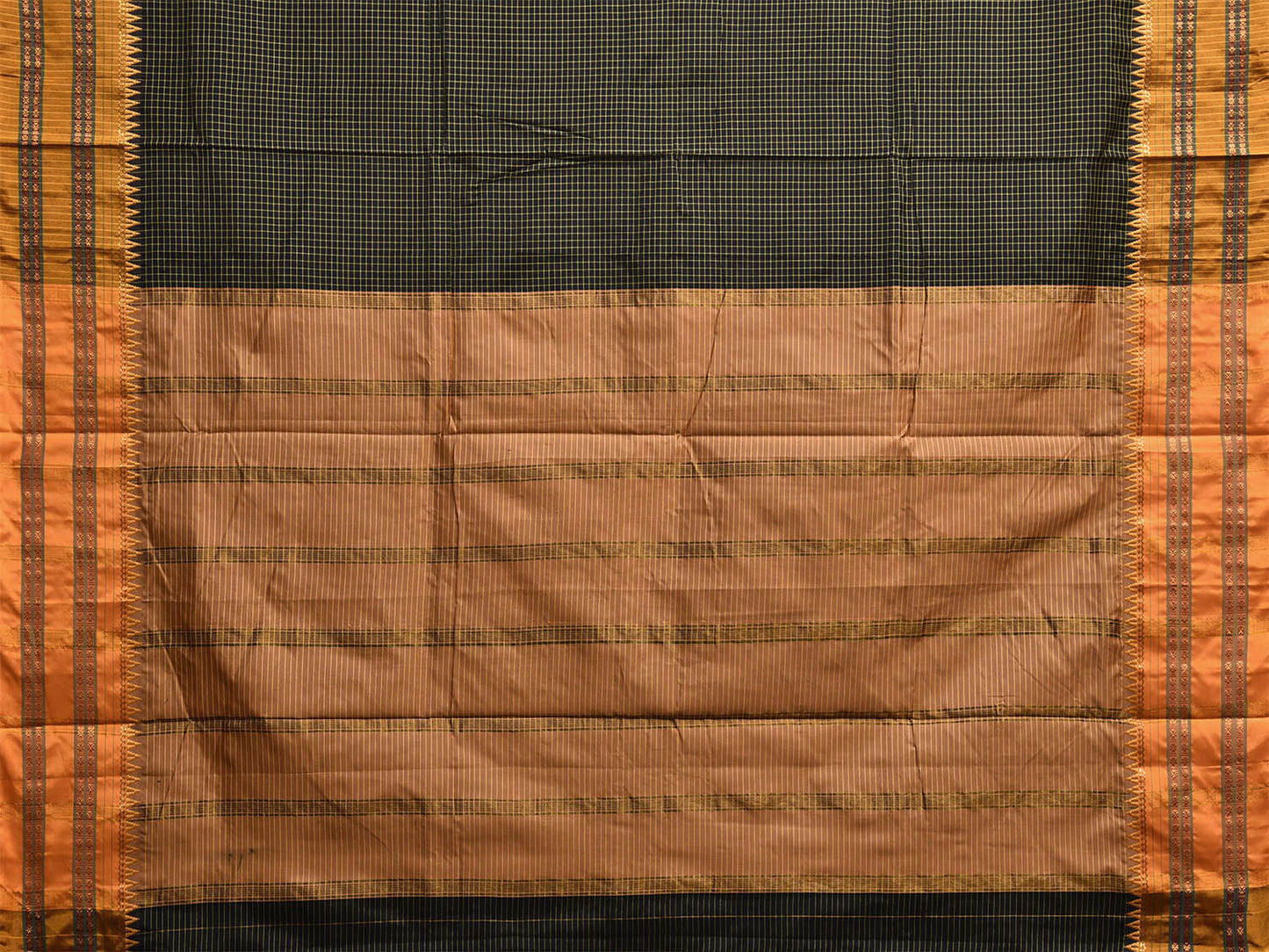 Black and Yellow Narayanpet Cotton Viscose Saree with Checks Design No Blouse np1161