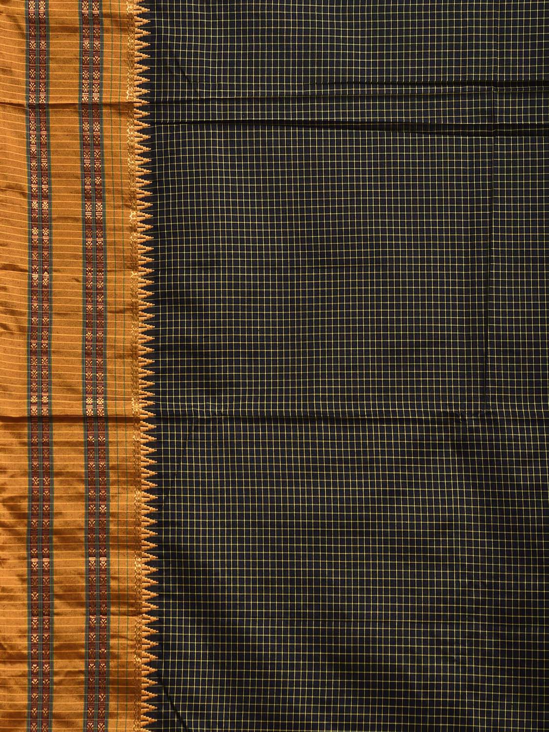 Black and Yellow Narayanpet Cotton Viscose Saree with Checks Design No Blouse np1161