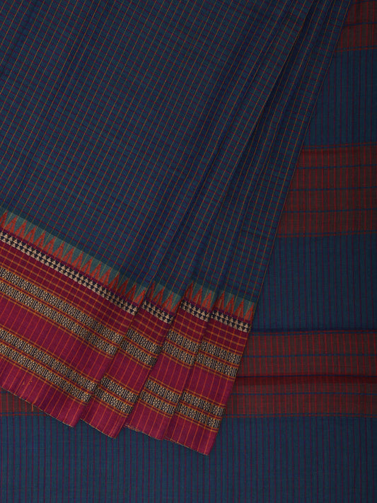 Teal and Red Narayanpet Cotton Saree with Checks Design No Blouse np1162