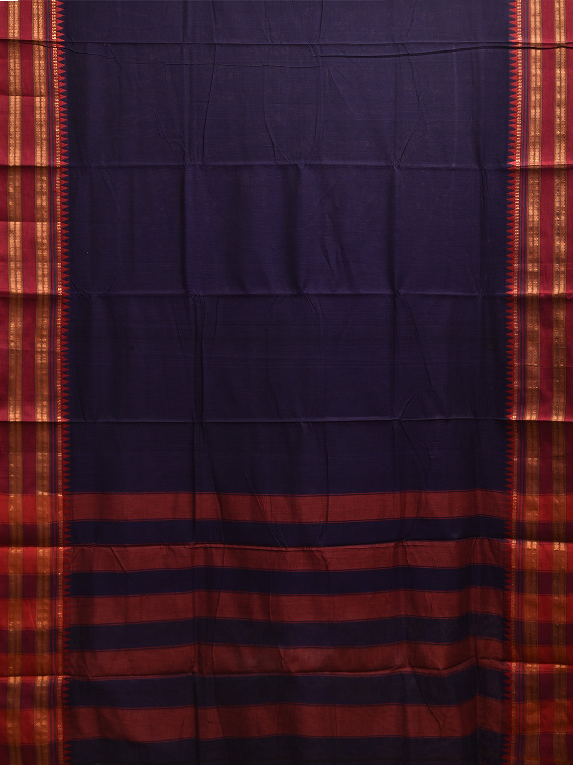 Navy and Red Narayanpet Cotton Plain Saree with Strips Pallu Design No Blouse np1163