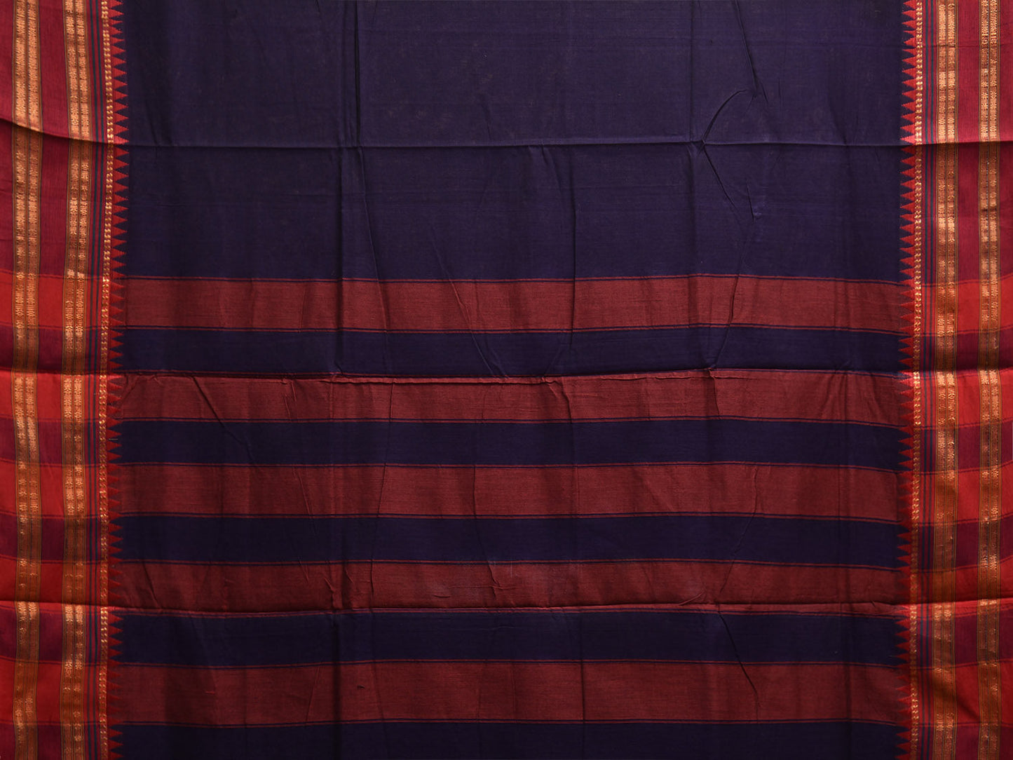 Navy and Red Narayanpet Cotton Plain Saree with Strips Pallu Design No Blouse np1163