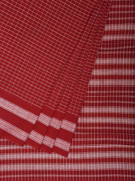 Red Narayanpet Cotton Handloom Saree with Checks and Border Design No Blouse np1165