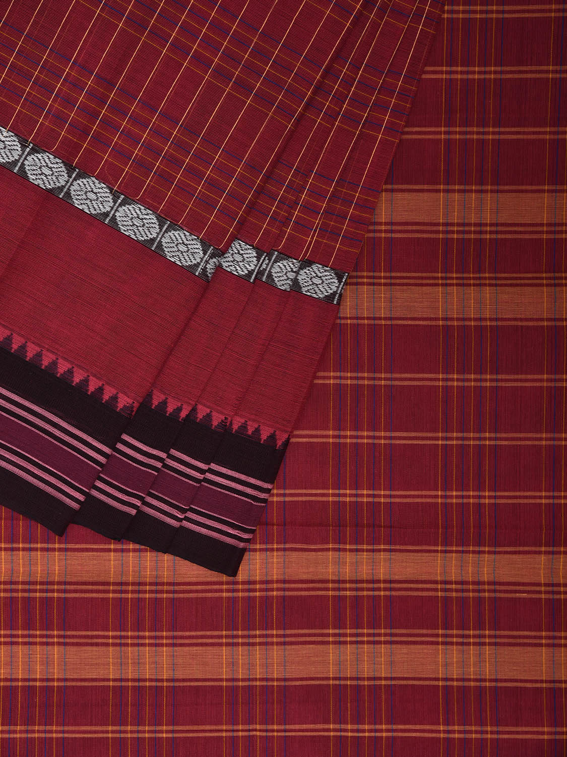 Dark Red and Black Narayanpet Cotton Handloom Saree with Big Border Design No Blouse np1166