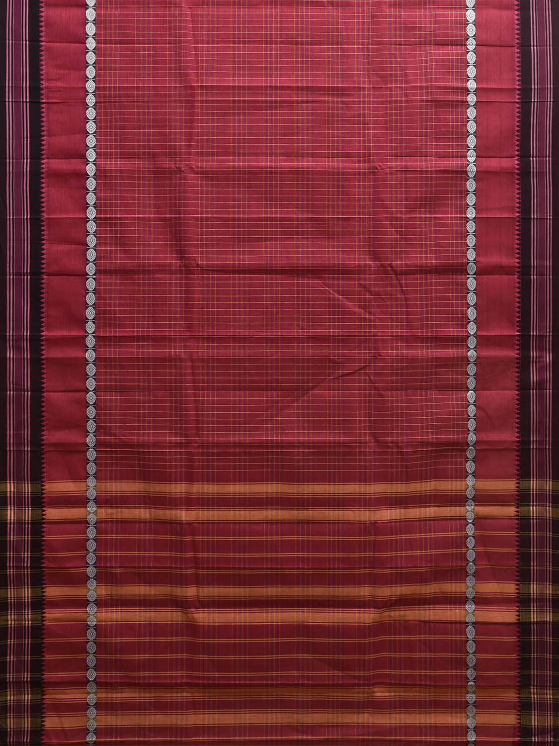 Dark Red and Black Narayanpet Cotton Handloom Saree with Big Border Design No Blouse np1166