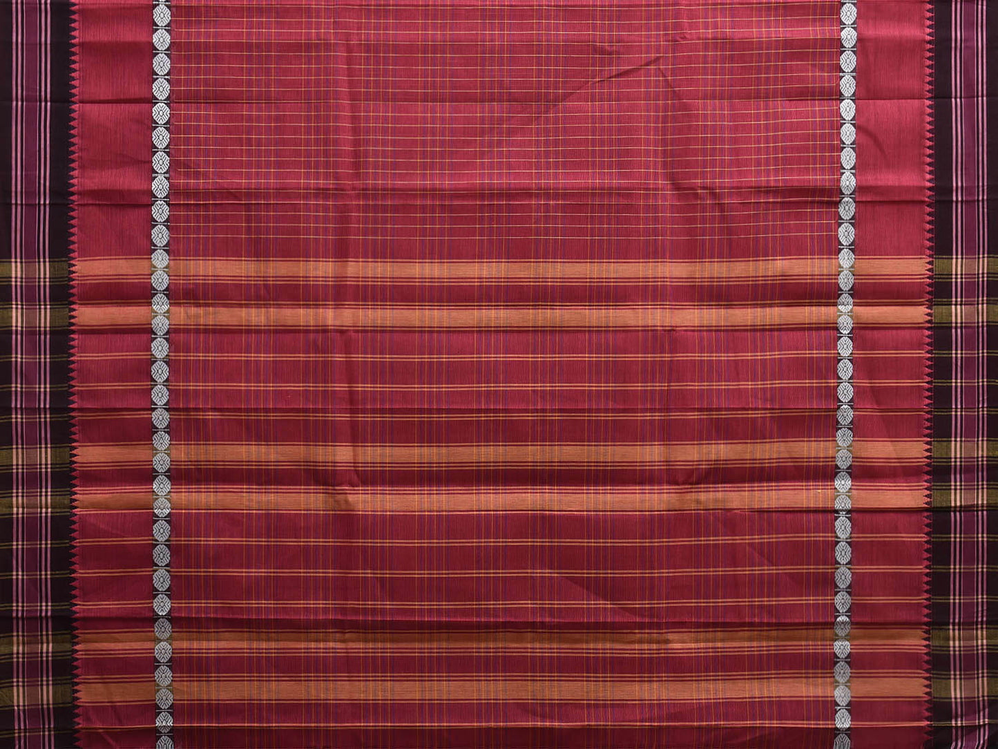 Dark Red and Black Narayanpet Cotton Handloom Saree with Big Border Design No Blouse np1166
