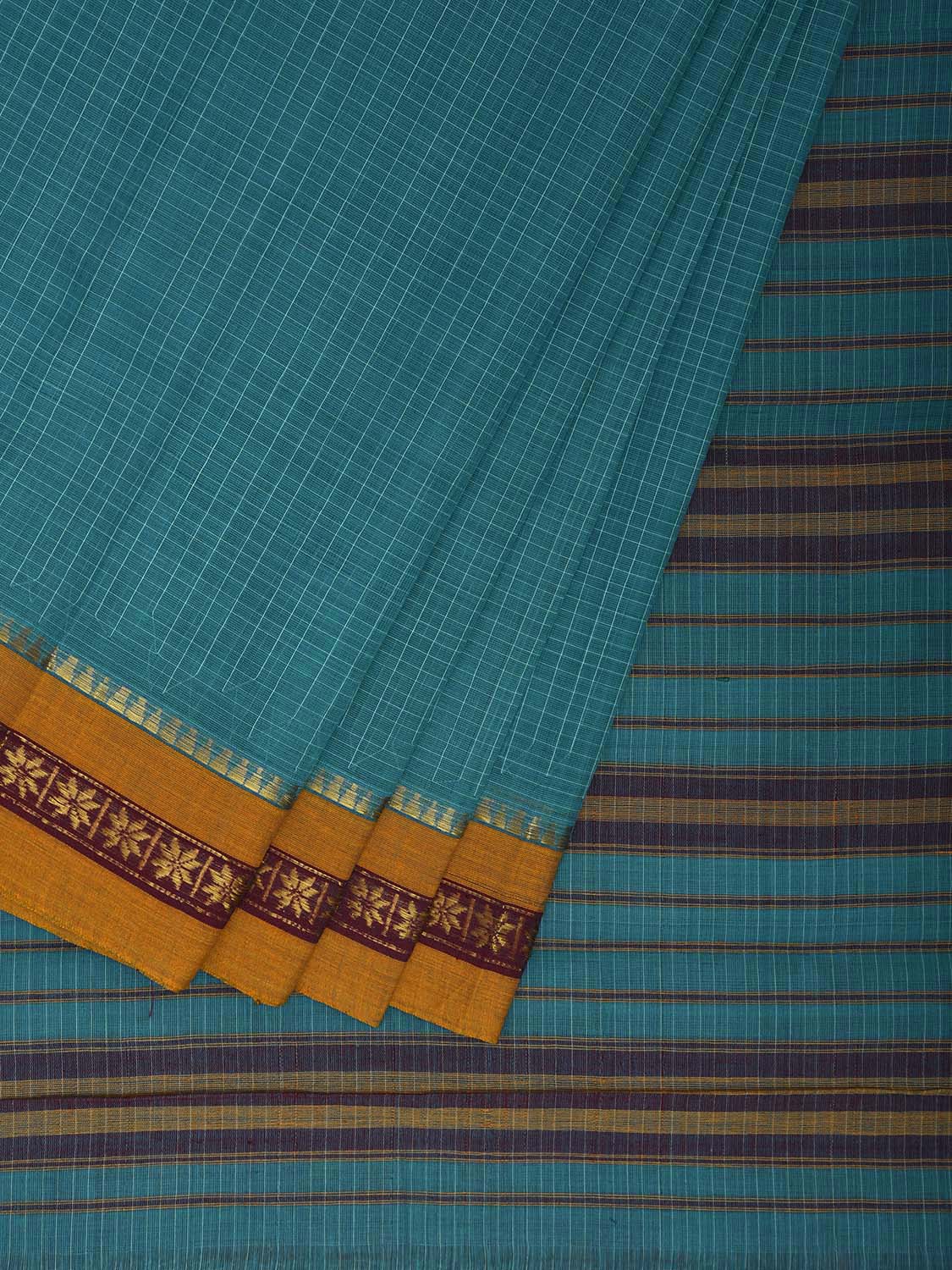 Blue and Yellow Narayanpet Cotton Handloom Saree with Checks Design No Blouse np1168