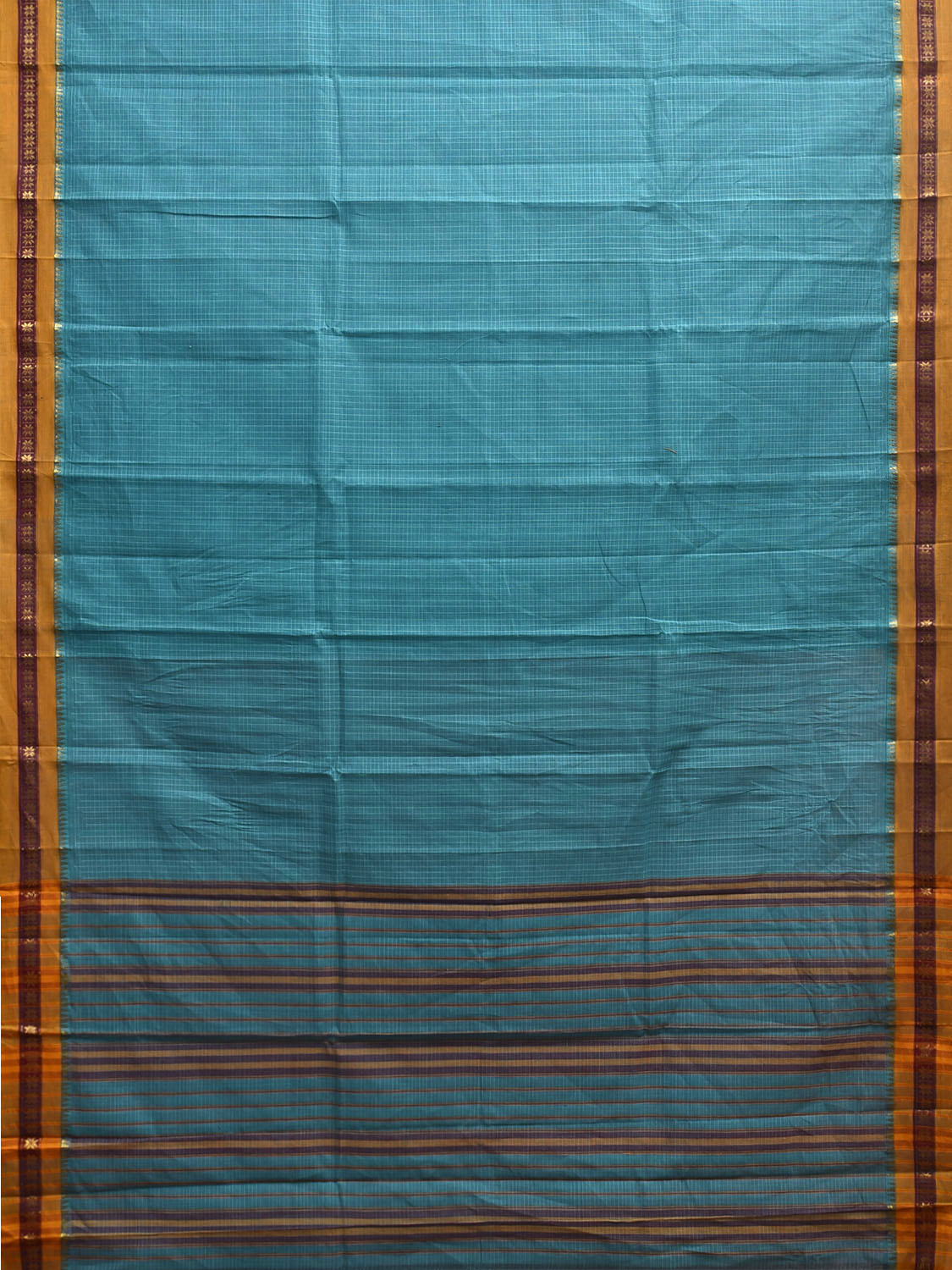 Blue and Yellow Narayanpet Cotton Handloom Saree with Checks Design No Blouse np1168