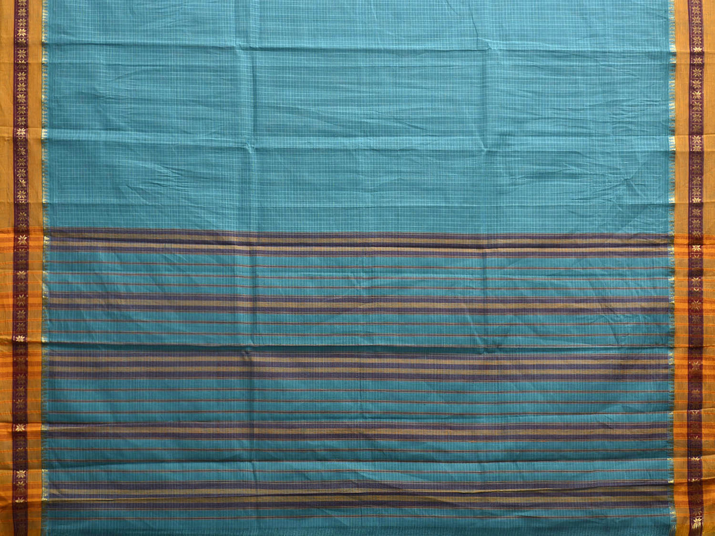 Blue and Yellow Narayanpet Cotton Handloom Saree with Checks Design No Blouse np1168