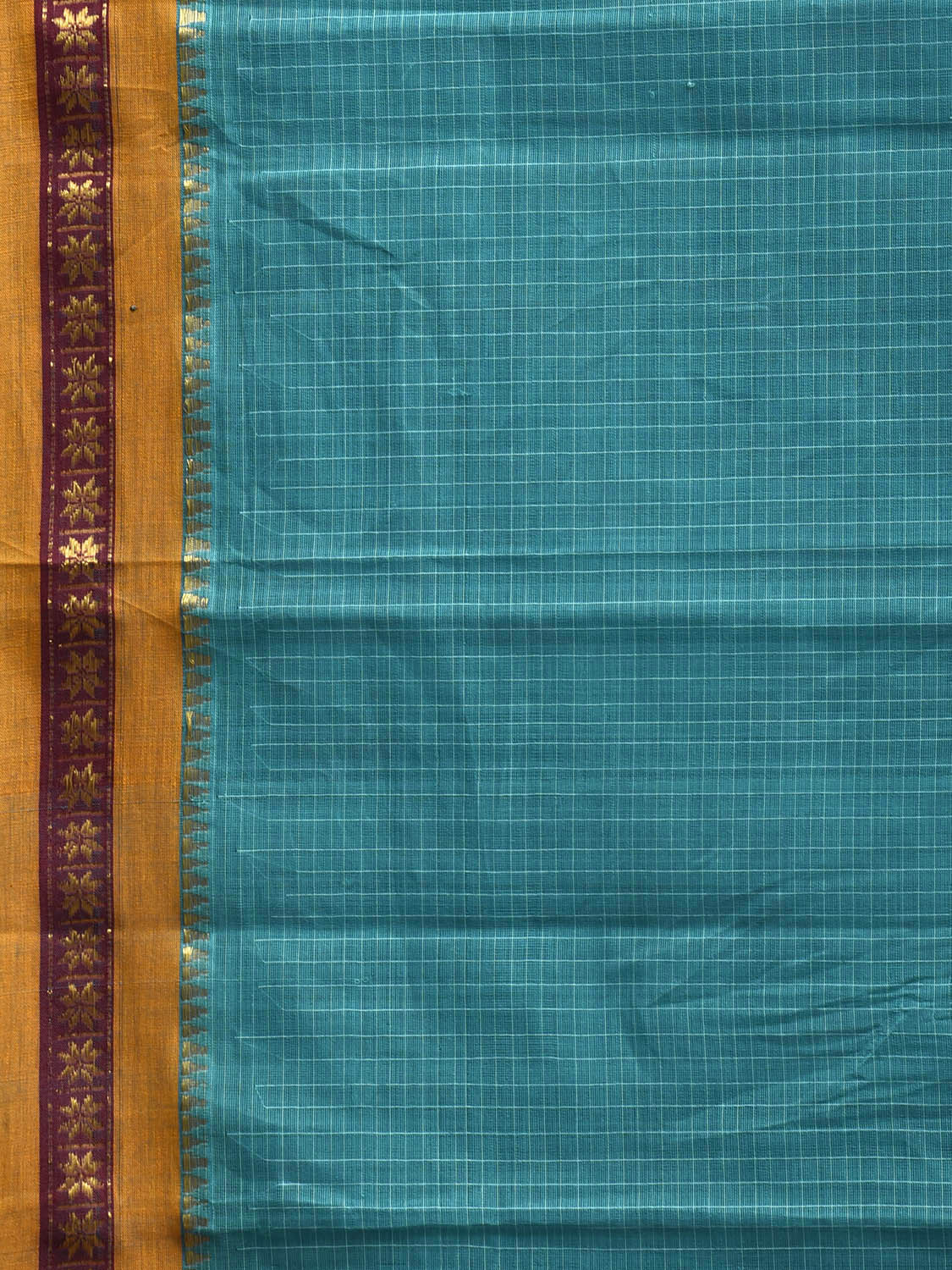 Blue and Yellow Narayanpet Cotton Handloom Saree with Checks Design No Blouse np1168