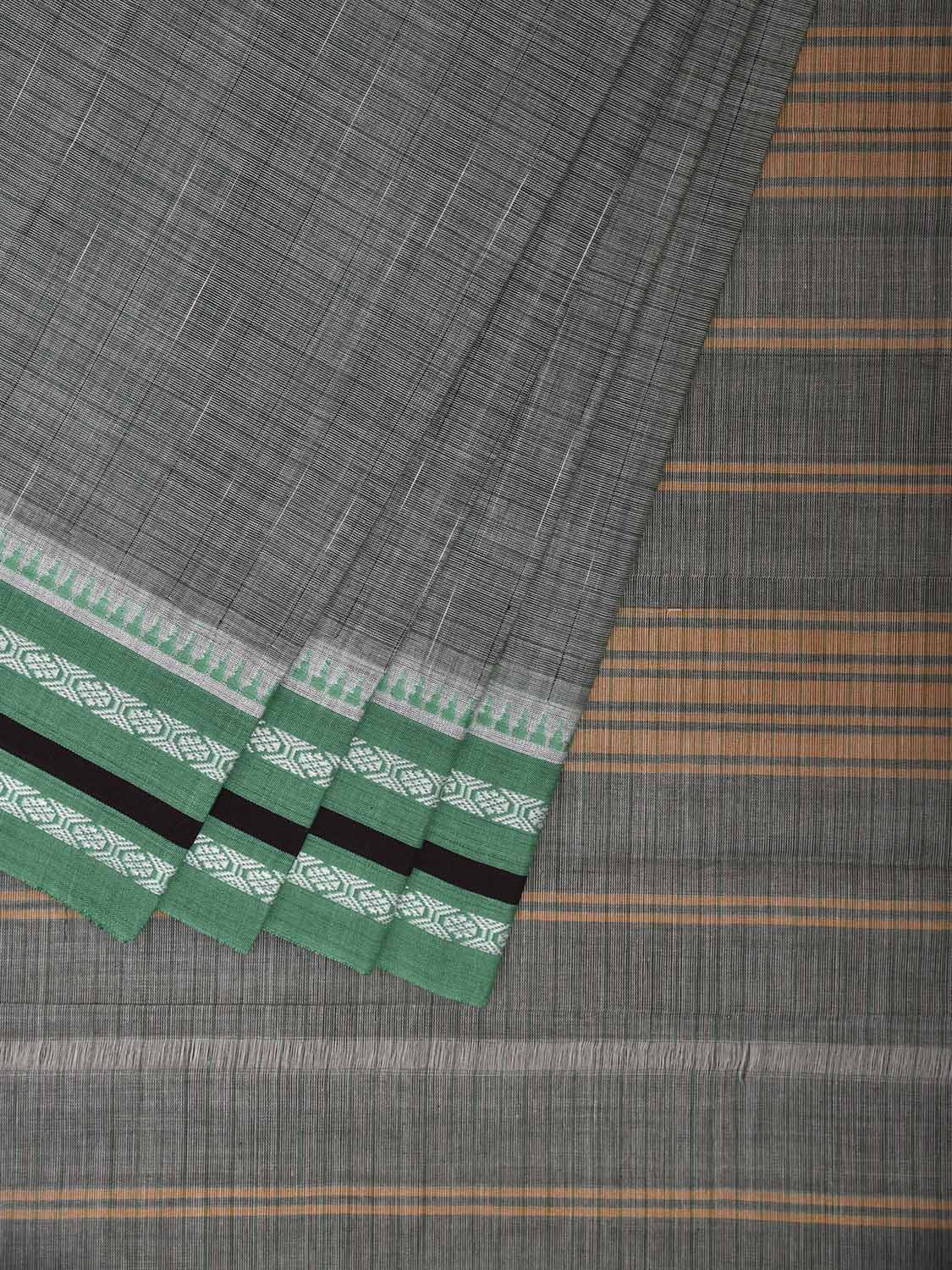 Grey and Light Green Narayanpet Cotton Handloom Saree with Strips Pallu Design No Blouse np1169