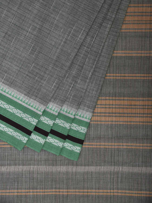 Grey and Light Green Narayanpet Cotton Handloom Saree with Strips Pallu Design No Blouse np1169