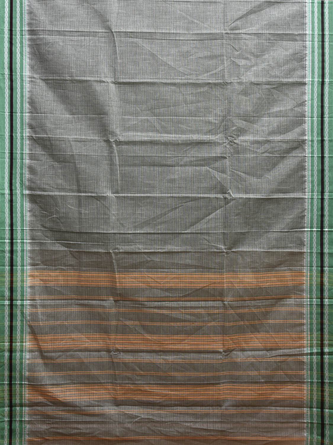 Grey and Light Green Narayanpet Cotton Handloom Saree with Strips Pallu Design No Blouse np1169