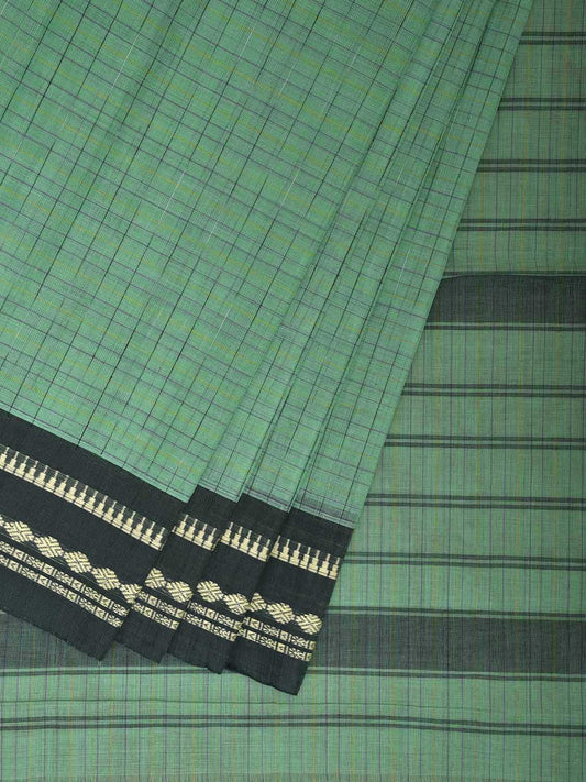 Turquoise and Green Narayanpet Cotton Handloom Saree with Checks Design No Blouse np1170