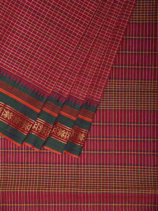 Pink and Green Narayanpet Cotton Handloom Saree with Checks Design No Blouse np1172