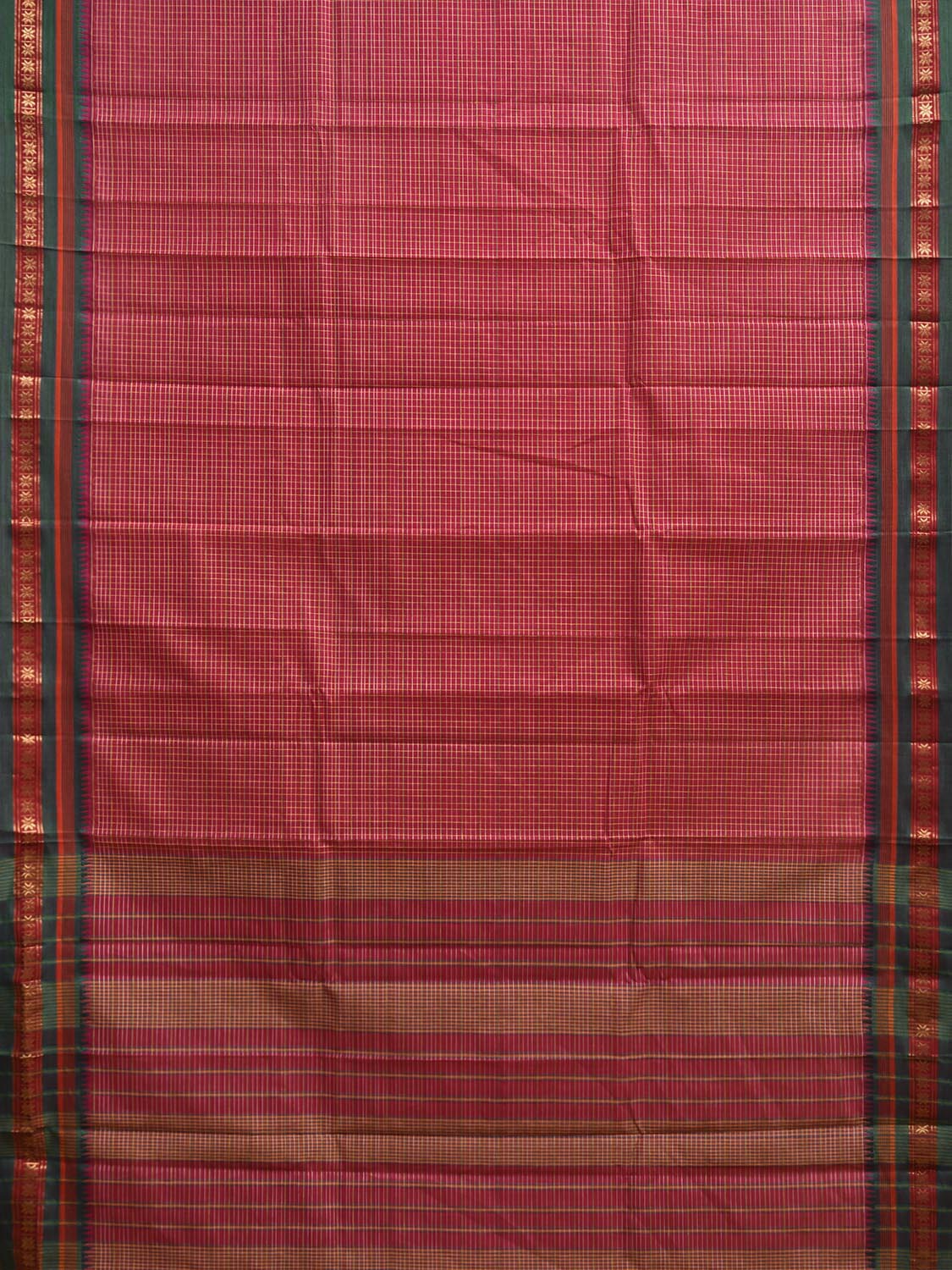 Pink and Green Narayanpet Cotton Handloom Saree with Checks Design No Blouse np1172