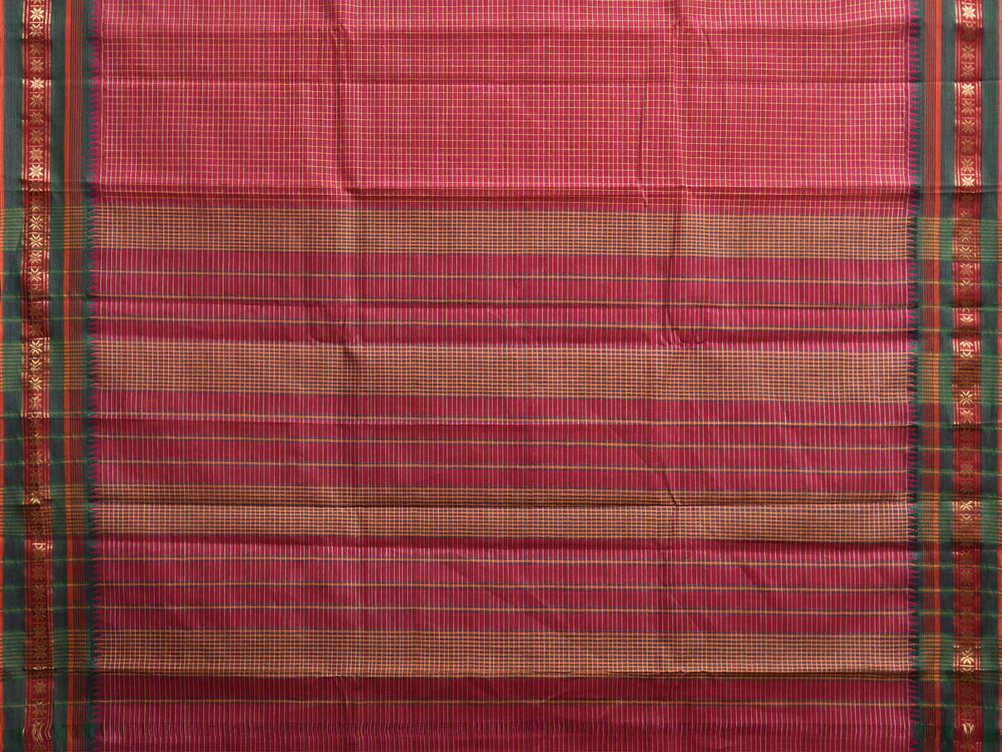 Pink and Green Narayanpet Cotton Handloom Saree with Checks Design No Blouse np1172